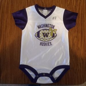 Russell Athletic White and Purple Washington Huskies Short Sleeve Bodysuit